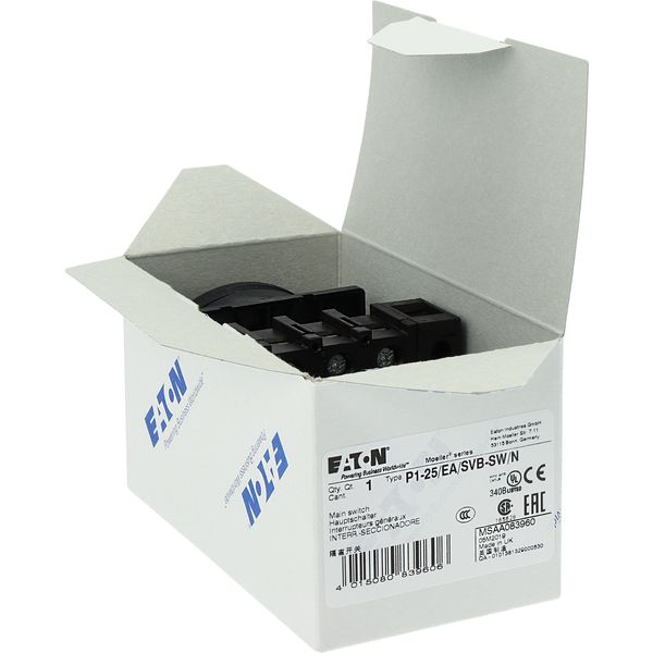 P1-25/EA/SVB-SW/N Main switch, P1, 25 A, flush mounting, 3 pole + N, STOP function, With black rotary handle and locking ring, Lockable in the 0 (Off) position image 29