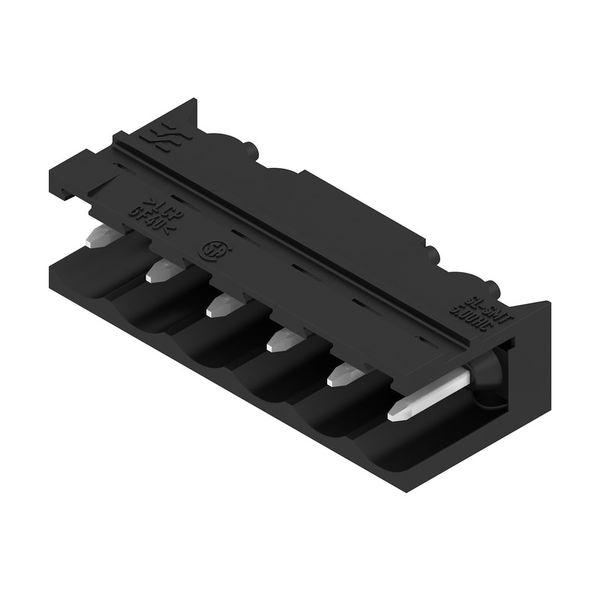 PCB plug-in connector, male header, open side, THT/THR solder connection, 5.00 mm, Number of poles: 6, 90°, Solder pin length (l): 1.5 mm, tinned, black, Tape image 3