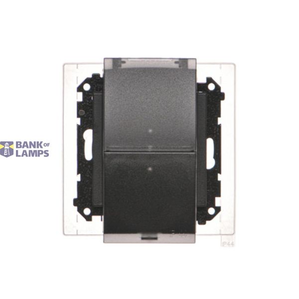 Double plug socket for the IP44 version - with a gasket - transparent flap, module, 16A, quick connection, black matt image 1