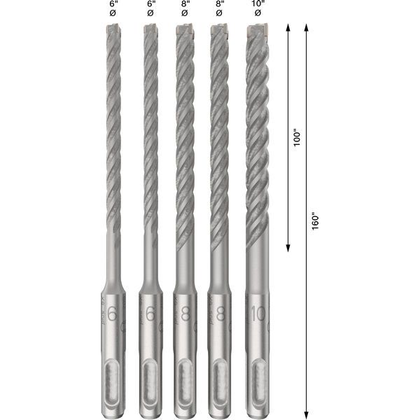 5-piece hammer drill bit set SDS-plus-5X 6; 6; 8; 8; 10 mm image 2