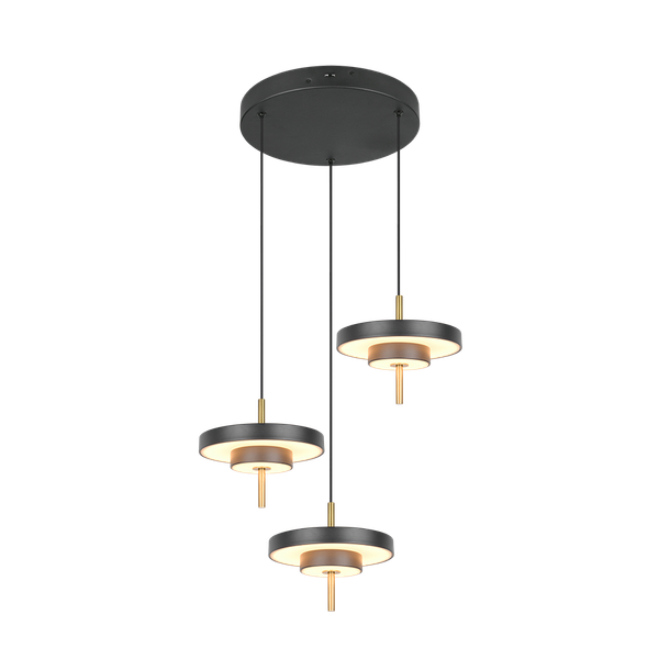 Keaton LED pendant 3-pc matt black/brass image 1