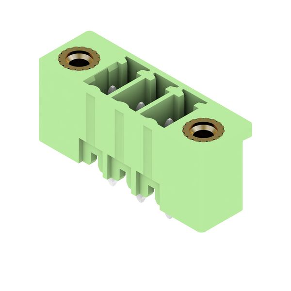 PCB plug-in connector, male header, Flange, THT solder connection, 3.81 mm, Number of poles: 3, 180°, Solder pin length (l): 3.2 mm, tinned, Pale green, Box image 2