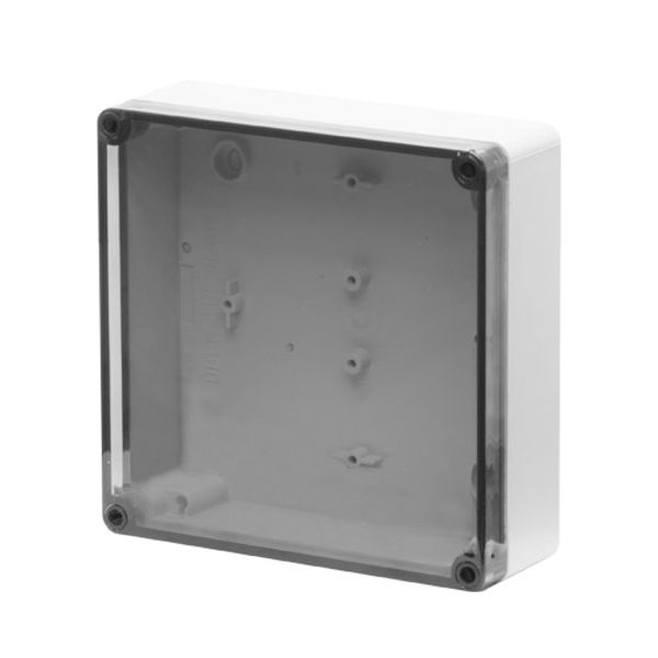 Polycarbonate push-button enclosure 180x182x63, clear lid, undrilled image 1