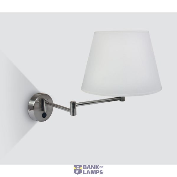 BRUSHED CHROME WALL LIGHT 12W E27 WHITE SHADE image 1