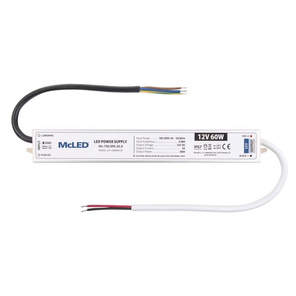 Power supply 60W, DC12V/5A, IP67, aluminum design image 1