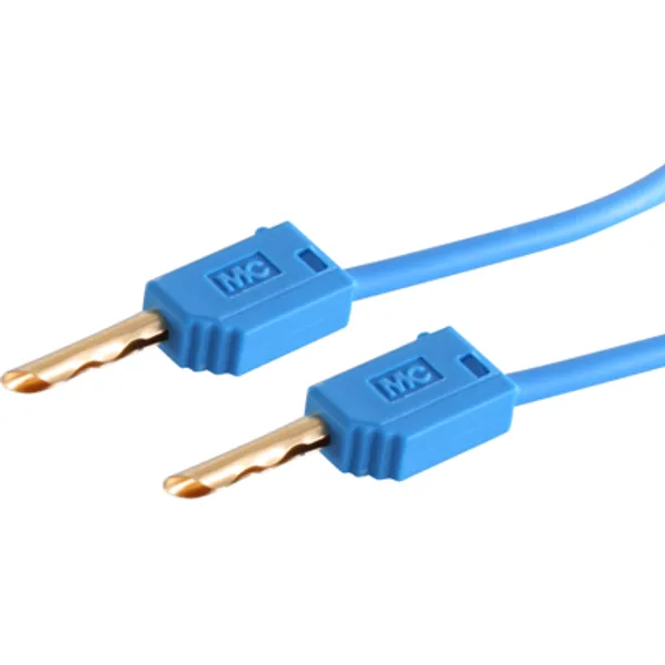 Measuring lead with (2 mm hollow plug, straight) to (2 mm hollow plug, straight), 600 mm, blue, PVC, 0.5 mm², 28.0033-06023 image 1