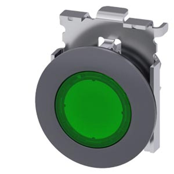 Pushbutton, illuminated, 30 mm, round, metal, matt, green image 1