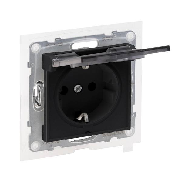 IP 44 2P+E SOCKET SCHUKO STANDARD AUTO TERMINALS SHUTTERED BLACK image 1
