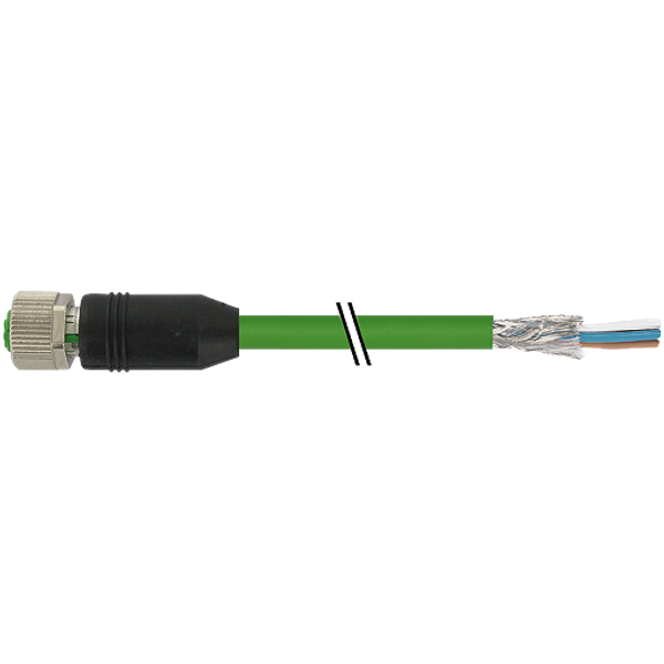 M12 female 0° D-cod. with cable shielded PUR 1x4xAWG22  gn 0.8m image 1
