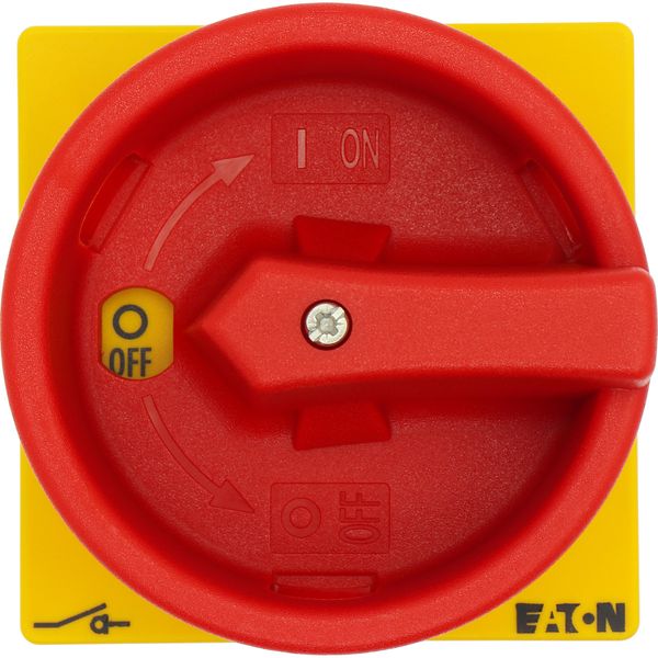 P1-25/V/SVB Main switch, P1, 25 A, rear mounting, 3 pole, Emergency switching off function, With red rotary handle and yellow locking ring, Lockable in the 0 (Off image 19