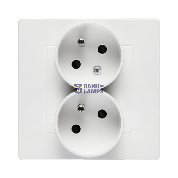 Double angled socket outlet with earthing and shutters and current phase constancy, (Complete product), Simon 24, IP20, 16A, white image 1