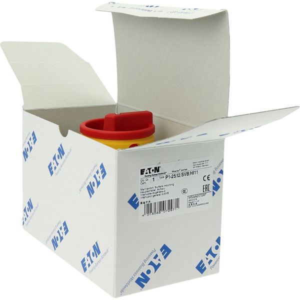 P1-25/I2/SVB/HI11 Main switch, P1, 25 A, surface mounting, 3 pole, 1 N/O, 1 N/C, Emergency switching off function, With red rotary handle and yellow locking ring, Locka image 34