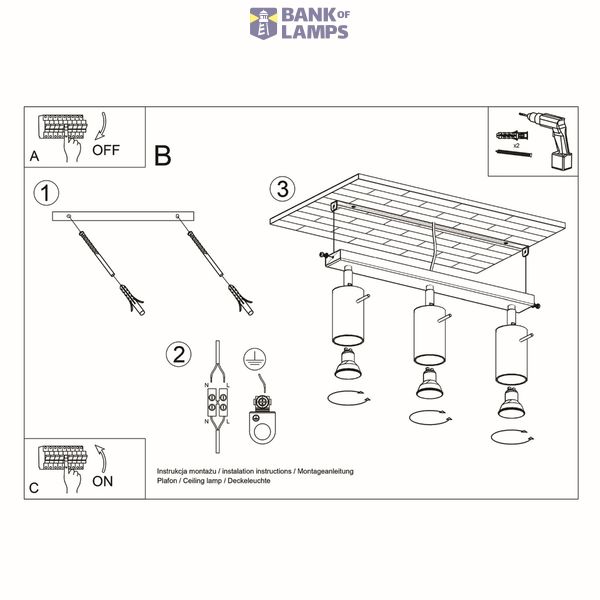 CEILING LAMP BERG 3 NATURAL WOOD GU10 3X40W IP20 image 4