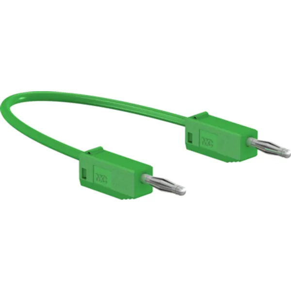 Measuring lead with (2 mm plug, spring-loaded, straight) to (2 mm plug, spring-loaded, straight), 300 mm, green, PVC, 0.5 mm², CAT O, 28.0115-03025 image 1