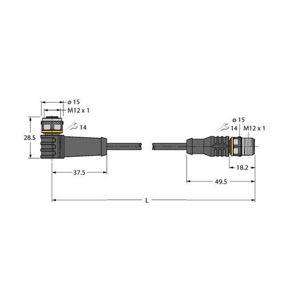 Actuator and Sensor Cable, PUR Extension Cable   WKC4.4T-P7X3.1-15-RSC4.4T/TXO3700 image 1