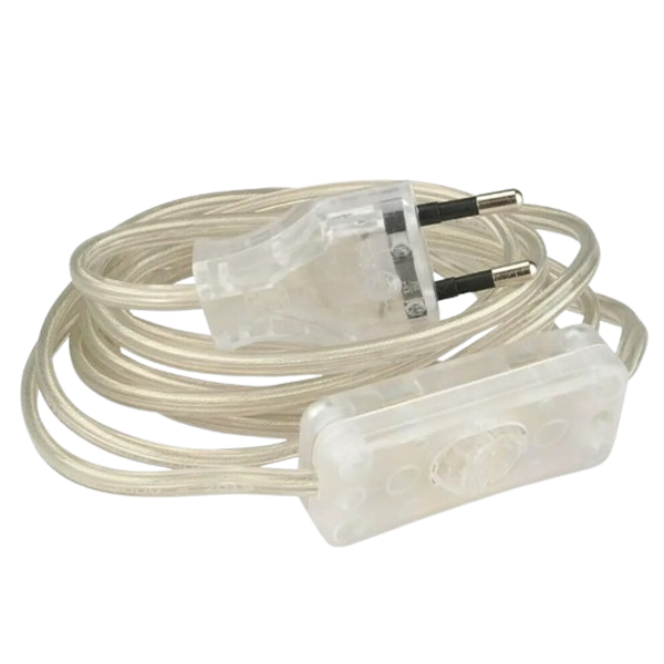Flat cable 3m, 2* 0,75 mm² with on/off switch and EU plug, transparent image 1