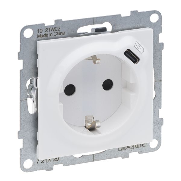 COMBINED SOCKET 2P+E SCHUKO STANDARD AUTO TERMINALS SHUTTERED + USB TYPE C WHITE image 1
