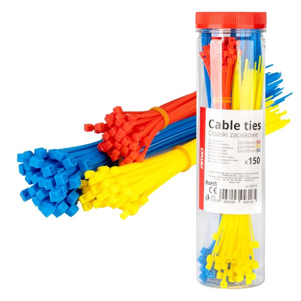 Multicoloured plastic cable ties set of 150 pcs. AMIO-04316 image 1