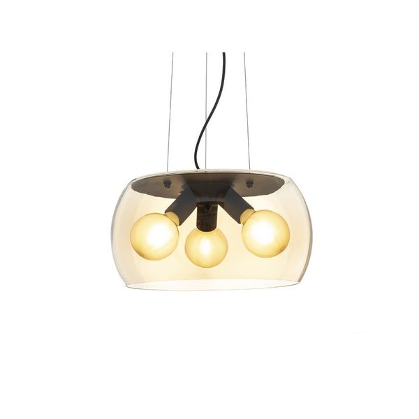 AMANDA pendant matte black amber-colored glass 230V LED E27 3x15W image 1