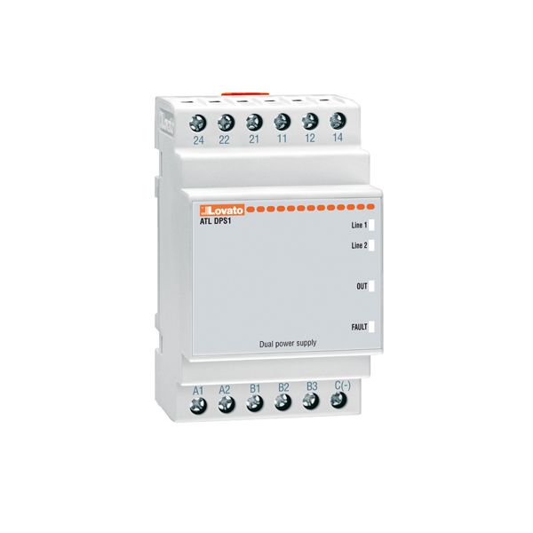 Dual power supply module for measurement and control of voltages present at supply inputs to power motorised circuit breakers/changeover switches, 110/230VAC configurable image 1