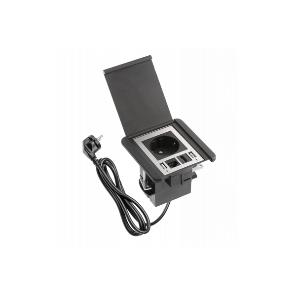 Furniture socket FLIP, 1xSHUKO, 2xUSB-A, HDMI, RJ45 cable 1.5 m, black image 1