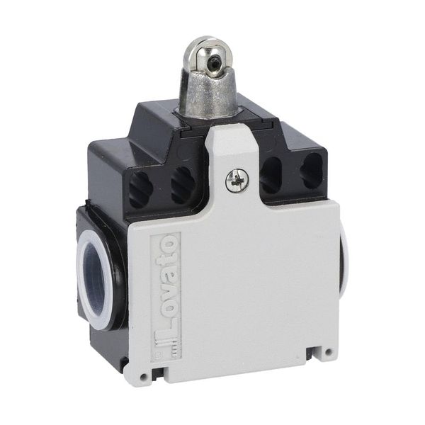 Limit switch, K series, top roller push plunger, 2 side cable entry. Dimensions compatible to EN 50047, metal body, contacts 2NC slow action. Metal roller image 1