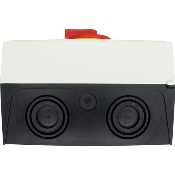 P3-100/I5/SVB/HI11 Main switch, P3, 100 A, surface mounting, 3 pole, 1 N/O, 1 N/C, Emergency switching off function, With red rotary handle and yellow locking ring, Lock image 13