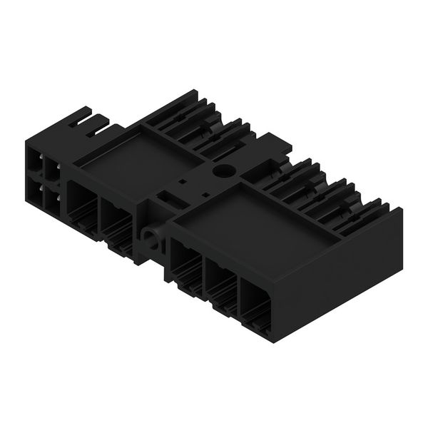 PCB plug-in connector, male header, closed side, Middle screw flange, THT solder connection, 7.62 mm, Number of poles: 5, 270°, Solder pin length (l): 3.5 mm, tinned, black, Box image 2
