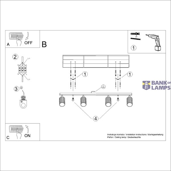CEILING STRIP WITH ELEGANT BEIGE SPOTLIGHTS 4XGU10 CARBON SERIES image 5