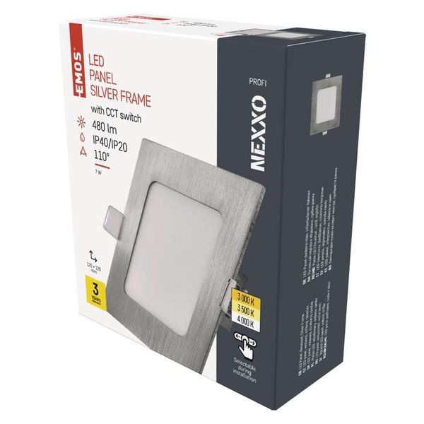 LED recessed luminaire NEXXO, square, silver, 7W, with change CCT image 1