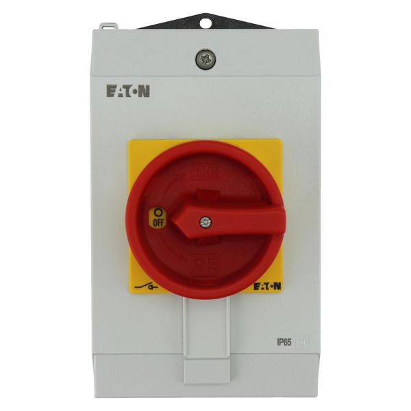 Main switch, P1, 40 A, surface mounting, 3 pole, Emergency switching off function, With red rotary handle and yellow locking ring, Lockable in the 0 ( image 12
