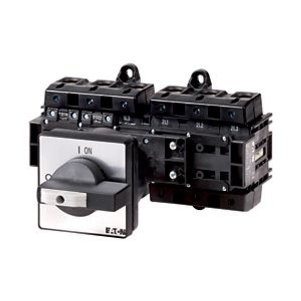 T6-160-6/V/SVB-SW/HI11 Main switch, T6, 160 A, rear mounting, 6 contact unit(s), 6 pole, 1 N/O, 1 N/C, STOP function, With black rotary handle and locking ring, Lockable in image 2