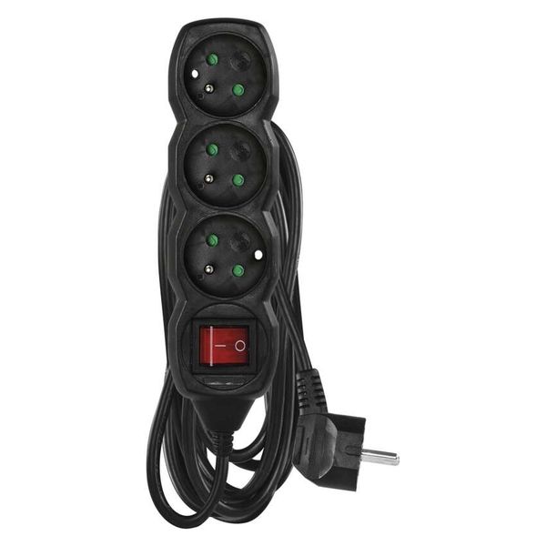 Extension Cord 5 m / 3 sockets / switch / black / PVC / 1.5 mm2 image 1
