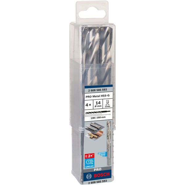 Metal drill bits HSS-G, DIN 338 14 x 108 x 160 mm 4 pcs. image 1