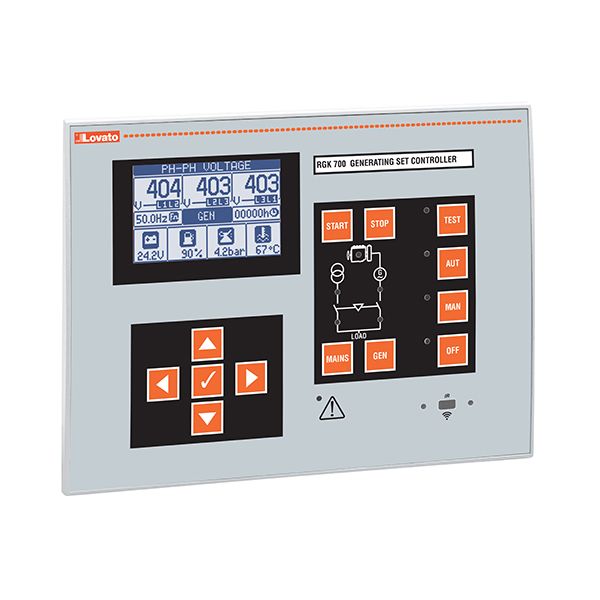 Stand alone gen-set controller, 12/24VDC, RS485 serial port and USB/optical and Wi-Fi point programming port on front, Canbus port, IP65. Expandable with EXP... modules image 1