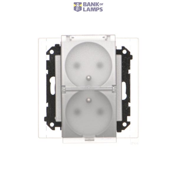 Double plug socket for the IP44 version - with a gasket - transparent flap, module, 16A, quick connection, matt aluminum image 1