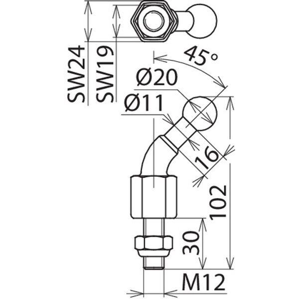 Fixed ball point D 20mm angled 45° with threaded bolt and nut M12x30mm image 2