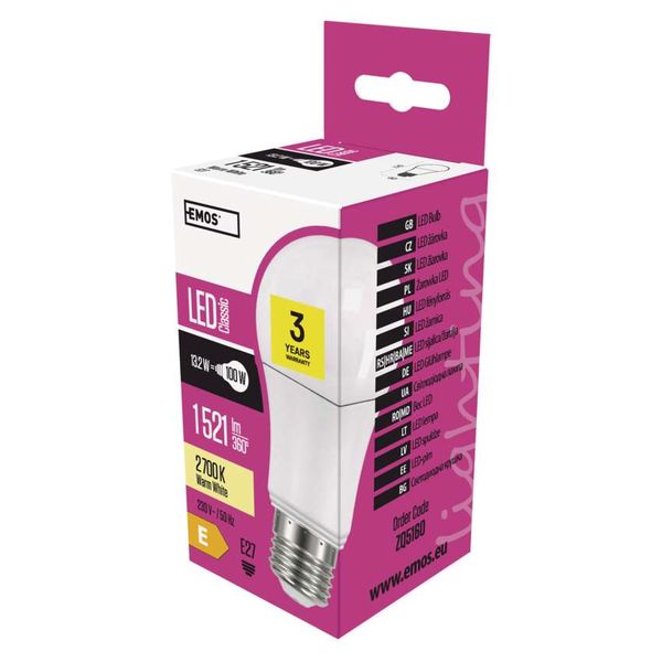LED Bulb Classic A60 / E27 / 13.2 W (100 W) / 1 521 lm / warm white image 1