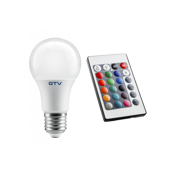 LED Bulb E27 RGBW, A60, 9 W, 830 lm, AC220-240V, 200°, remote control image 1