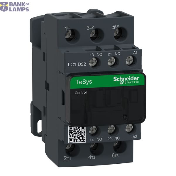 IEC contactor, TeSys Deca, nonreversing, 32A, 20HP at 480VAC, up to 100kA SCCR, 3 phase, 3 NO, 208VAC 50/60Hz coil, open image 1