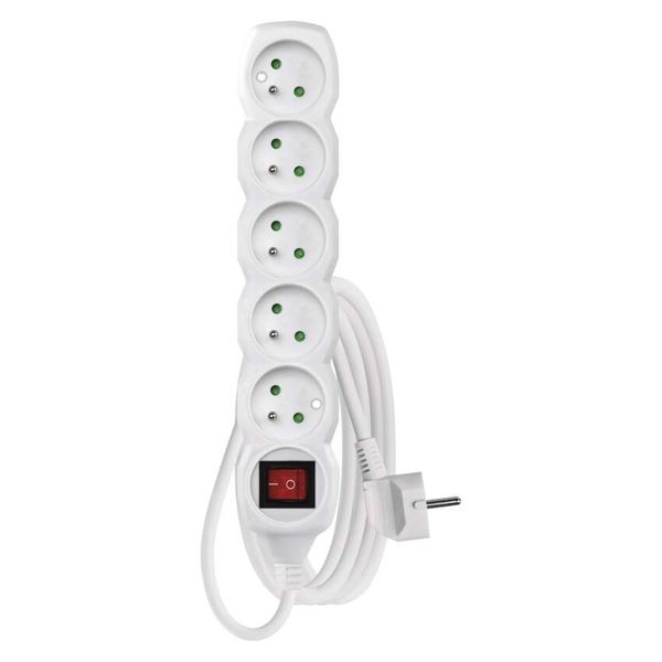Extension Cord 3 m / 5 sockets / switch / white / PVC / 1 mm2 image 1