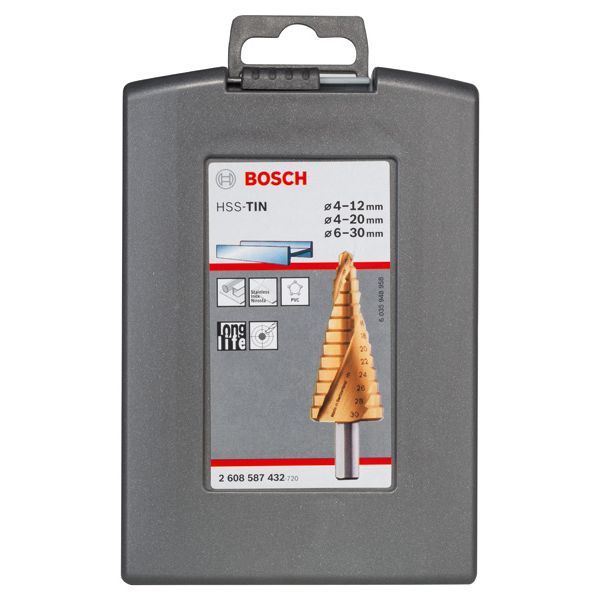 3-piece HSS-TiN step drill bit set 4-12; 4-20; 6-30 mm 3 pcs. image 2