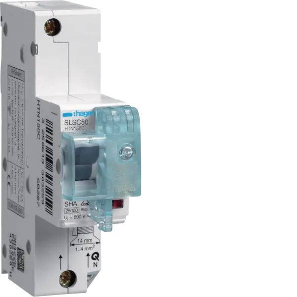 HAG HTN150C SLS switch 1-pole Cs characteristic 50A for DIN rail mounting image 1
