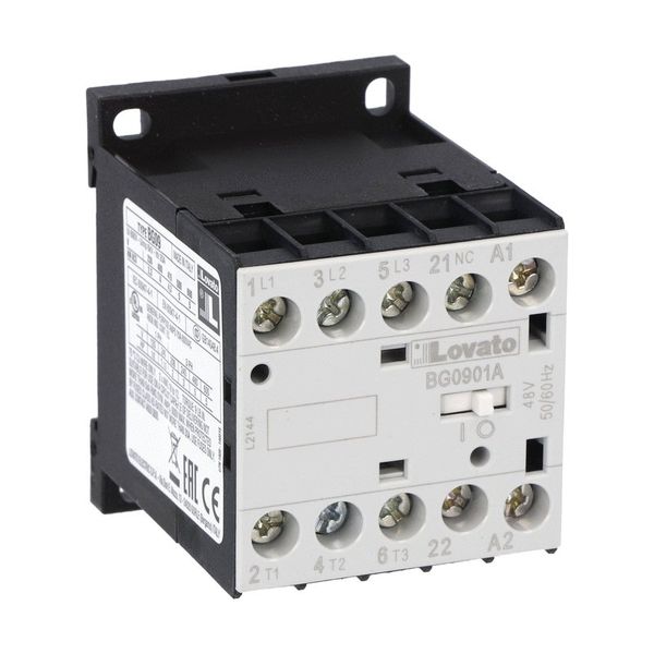 Three-pole contactor, IEC operating current Ie (AC3) = 9A, AC coil 60Hz, 460VAC, 1NC auxiliary contact image 1