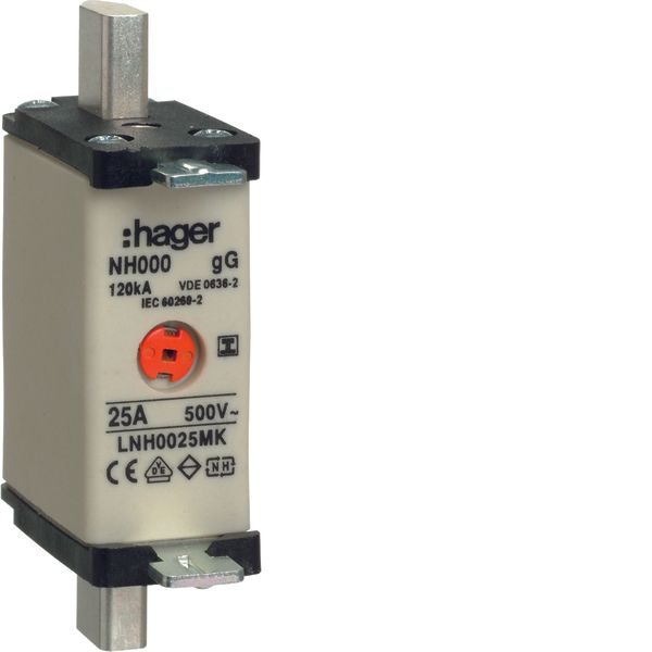 NH000-Fuse-link 25A 500V gG twin-Indicator insulated gripping lugs image 1