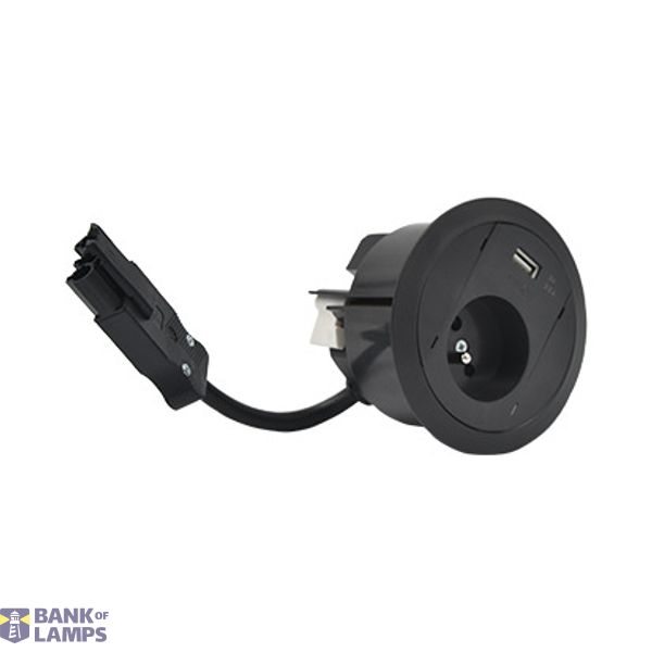 Furniture socket set: 1x250V type E + USB type A charger, Wieland quick connector; black image 1