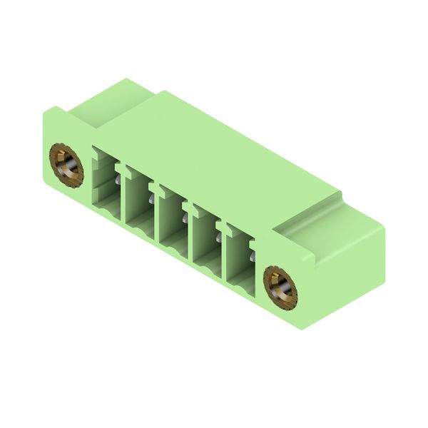 PCB plug-in connector, male header, Flange, THT solder connection, 3.81 mm, Number of poles: 5, 90°, Solder pin length (l): 3.2 mm, tinned, Pale green, Box image 3