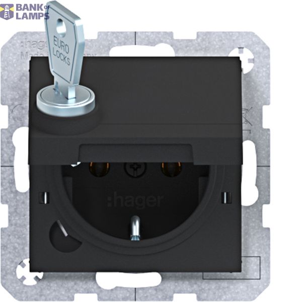 SCHUKO wall socket, single-wall + locking, plug-in type A.x/C.x matte black image 1