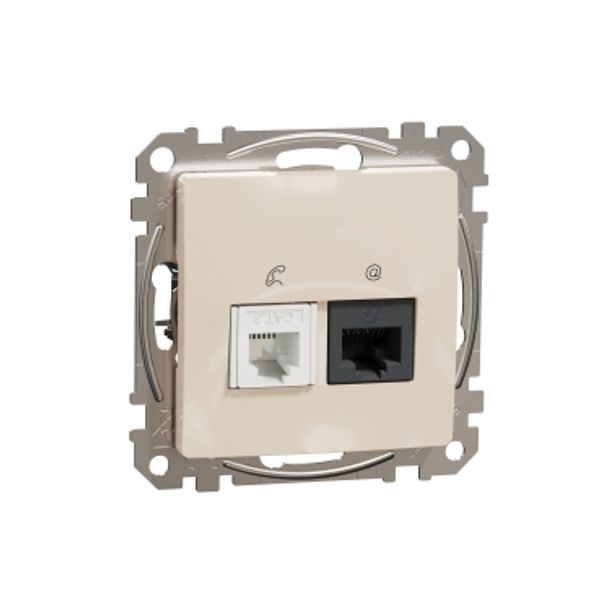 DATA CAT 6 UTP + Telephone outlet, Sedna Design & Elements, Beige image 3