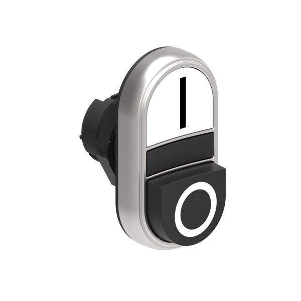 Double-touch actuator, spring return Ø22mm Platinum series chromed plastic, 1 extended and 1 flush pushbuttons. Both spring return, White - Black/I - 0 image 1